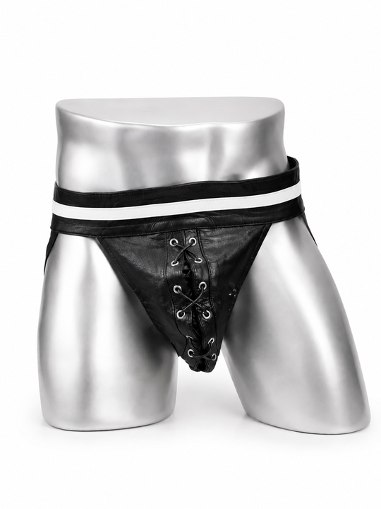 MisterMitch Leren Jockstrap - Zwart/Wit