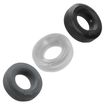 Hunkyjunk Cockring 3-Pack - Zwart / Grijs / Transparant