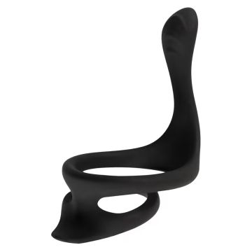 Silicone Cock en Ballring met Perineumretractor - Zwart