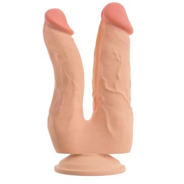 Nature Skin Dubbele Dildo Bendable Double Penetrator - Huidskleur