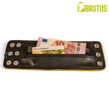 BRUTUS Leren Polsportemonnee met Rits - Zwart/Geel