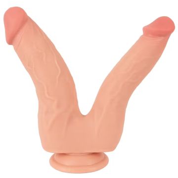 Nature Skin Dubbele Dildo Bendable Double Penetrator - Huidskleur