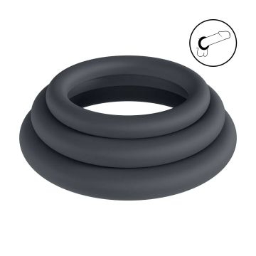 Silicone Cockring Set van 3 L/XL/XXL - Zwart