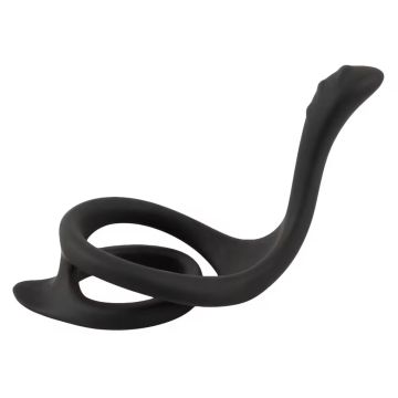Silicone Cock en Ballring met Perineumretractor - Zwart