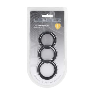 Silicone Cockring Set van 3 L/XL/XXL - Zwart