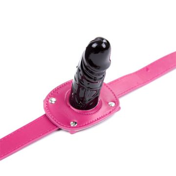Verstelbare Dildo Ballgag Roze-Zwart