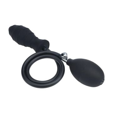 Opblaasbare Buttplug Ribbed - Zwart
