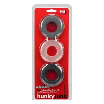 Hunkyjunk Cockring 3-Pack - Zwart / Grijs / Transparant