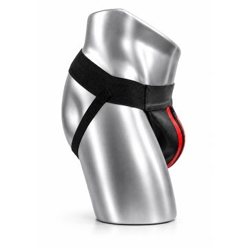 MisterMitch Leren Jockstrap met Rits - Zwart/Rood