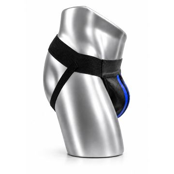 MisterMitch Leren Jockstrap met Rits - Zwart/Blauw