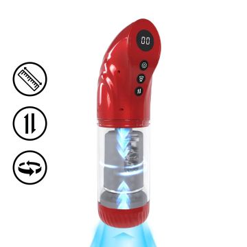Pumped Roterende en Stotende Masturbator Penispomp Rood - StrokeMate