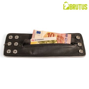 BRUTUS Leren Polsportemonnee met Rits - Zwart/Wit
