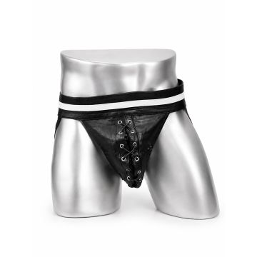 MisterMitch Leren Jockstrap - Zwart/Wit