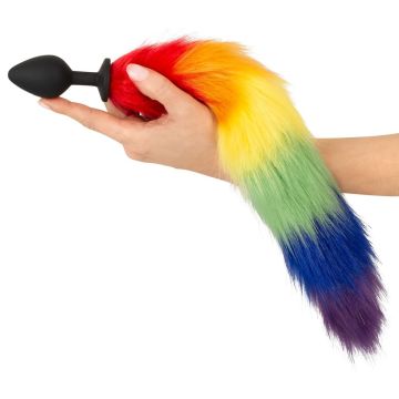 Buttplug Fluffy Tail - Regenboogkleuren