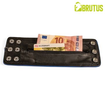  BRUTUS Leren Polsportemonnee met Rits - Zwart/Blauw