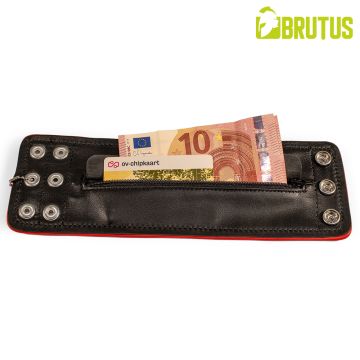  BRUTUS Leren Polsportemonnee met Rits - Zwart/Rood