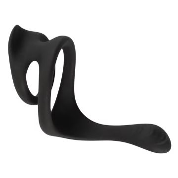 Silicone Cock en Ballring met Perineumretractor - Zwart