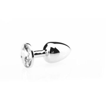 Kiotos Zilveren Buttplug met Transparante Siersteen - L