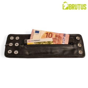  BRUTUS Leren Polsportemonnee met Rits - Zwart