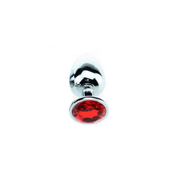 Kiotos Buttplug Aluminium met Rode Siersteen - Medium