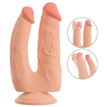 Nature Skin Dubbele Dildo Bendable Double Penetrator - Huidskleur