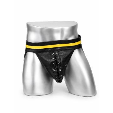 MisterMitch Leren Jockstrap - Zwart/Geel