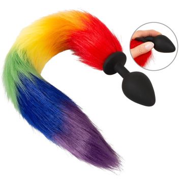 Buttplug Fluffy Tail - Regenboogkleuren