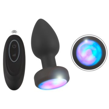 Anos Vibrerende Buttplug RC Flashing met Afstandsbediening - Zwart