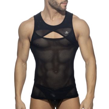Addicted Crossed Mesh Tank Top - Zwart