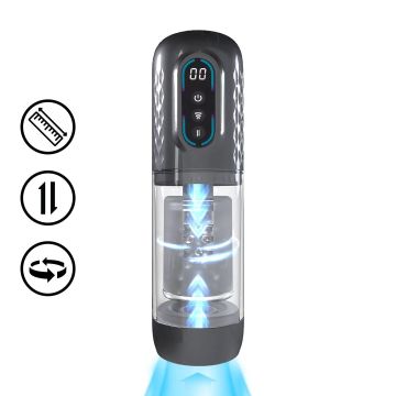 Roterende en Stotende Masturbator Penispomp Vortex - Gun Metal
