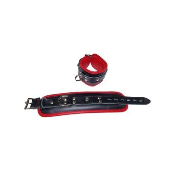 Mister B Essential lederen afsluitbare Polsboeien Zwart Rood