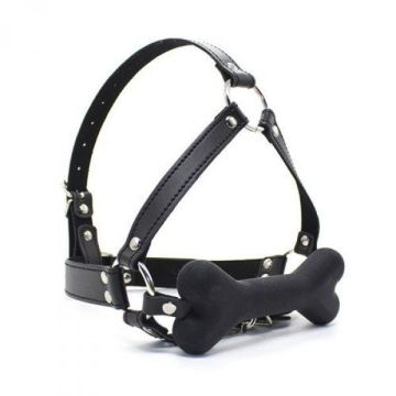 Hoofdharnass met Bone Gag - Zwart*