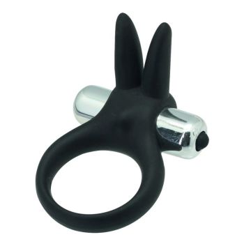 Vibrerende Cockring met Konijnen Oren - Zwart*
