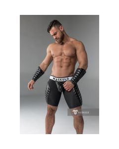 Maskulo Armored Fetish Shorts With Codpiece - Black voorkant