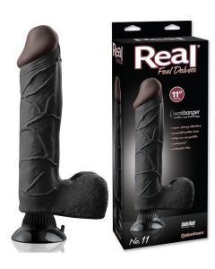 Real Feel Vibrator Dildo Deluxe Black 27 cm