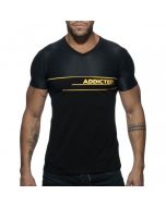 Addicted V-Neck Combi Mesh T-Shirt - Zwart